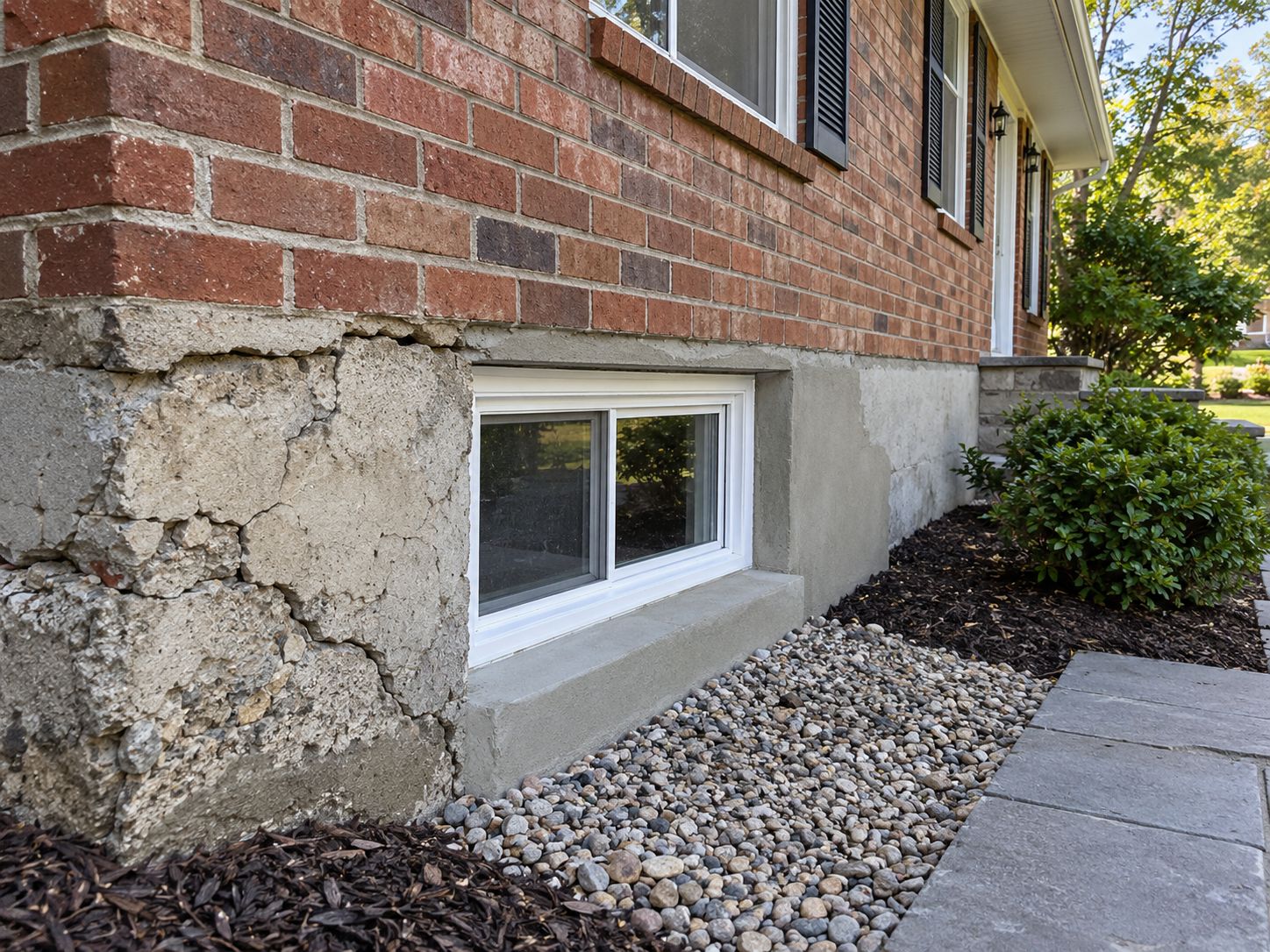 Concrete & Masonry Repair Around Windows Contractors installing a new basement bulkhead on a Western Massachusetts home